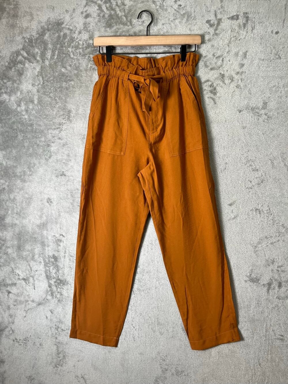 Madewell Dunaway Paperbag Pants Small Rust Orange Tapered Tie Waist Utility Crop